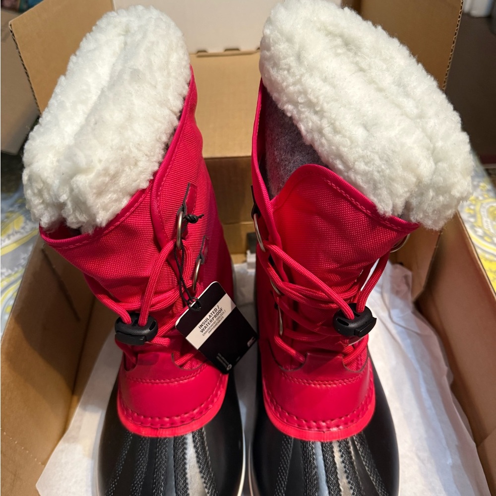 Sorel Red and Black Snow Boots with White Accents